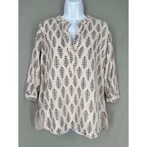 Madison Mathews Top Womens XS Beige Cotton Flowy India Bohemian Boho Batik